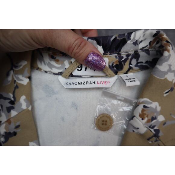 Isaac Mizrahi Blazer Women Large Beige Black Floral Print Casual 2 Button Jacket - Picture 2 of 16